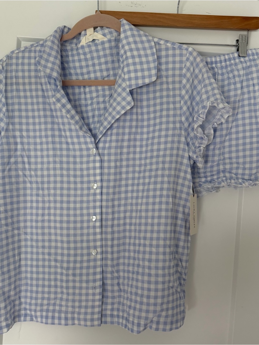 NWT!! Laura Ashley Pale Blue Gingham Pajama Set